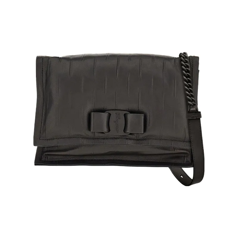 FERRAGAMO Viva Sheepskin Pillow Bag Shoulder Bag Women's Black-0