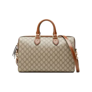 GUCCI Canvas With Leather Boston Bag Shoulder Bag Crossbody Bag Handbag Regular Unisex Ebony/Brown