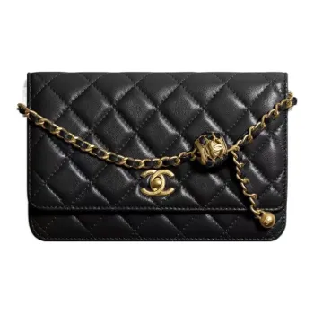 CHANEL WOC Sheepskin Wallet On Chain, Shoulder Bag, Crossbody Bag Regular Women's Black