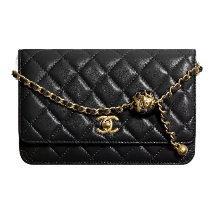 CHANEL WOC Sheepskin Wallet On Chain, Shoulder Bag, Crossbody Bag Regular Women's Black-0