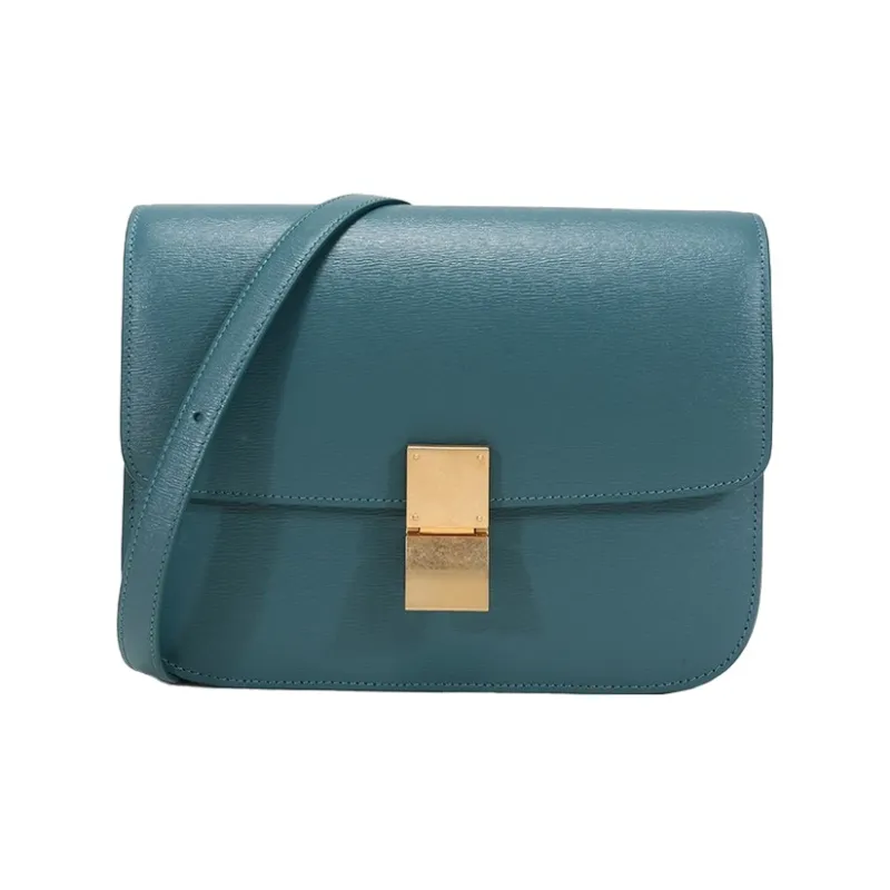 CELINE Classic Bo Softwood Grain Cow Leather Tofu Bag Small Square Bag Crossbody Bag Shoulder Bag Women's Prussian Blue-0