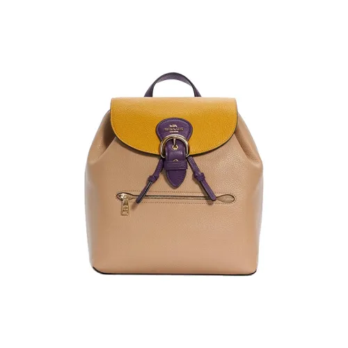 COACH Kleo Leather Backpack Medium Size Women's Khaki