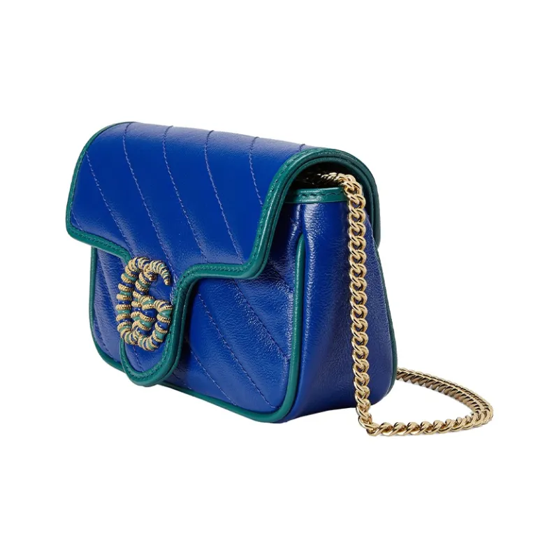 GUCCI GG Marmont Leather Chain Shoulder Bag Crossbody Bag Extra Mini Women's Blue/Sapphire Green-1