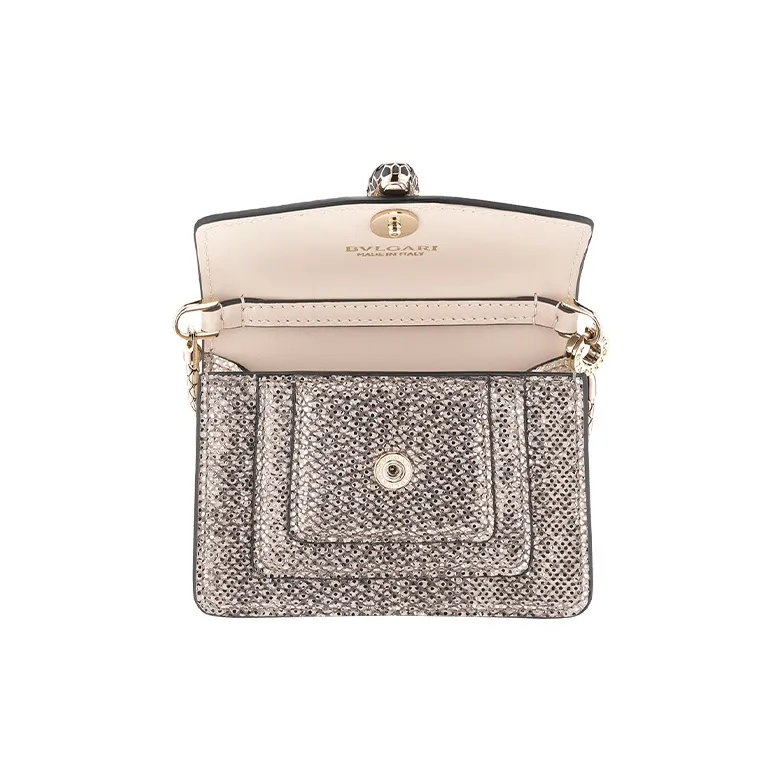 BVLGARI Snake Skin Wallet Clutch Mini Women's Beige-1
