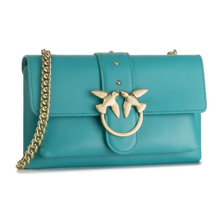 PINKO Leather Swallow Bag, Crossbody Bag, Shoulder Bag Medium Size Women's Bright Blue-1