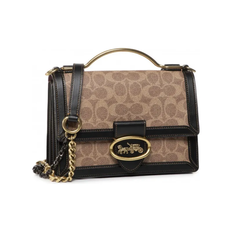COACH Riley Leather Trunk Bag, Handbag, Shoulder Bag, Crossbody Bag Medium Size Women's Black & Brown-3