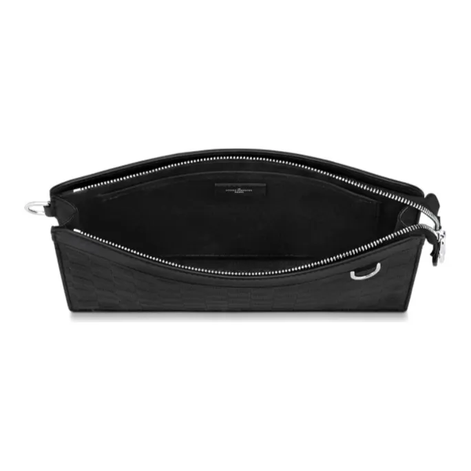 LOUIS VUITTON Standing Leather With Cow Leather Trim Clutch Regular Men's Black-4