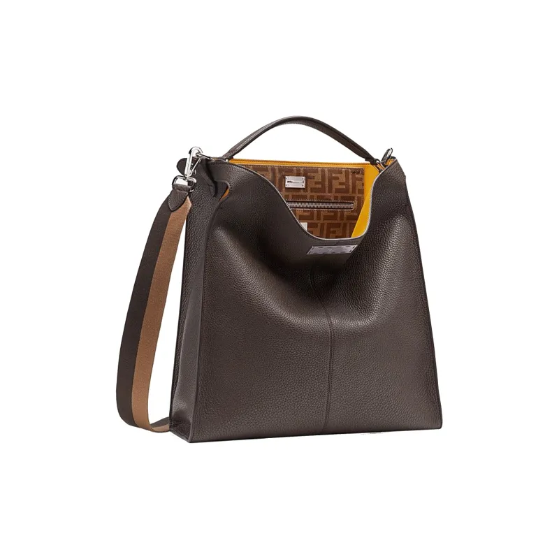 FENDI Peekaboo Fabric With Leather Briefcase Shoulder Bag Handbag Men's Brown-2