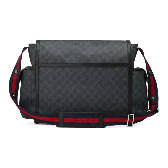 GUCCI Canvas With Leather Messenger Bag, Shoulder Bag, Crossbody Bag Men's Gray Black-2