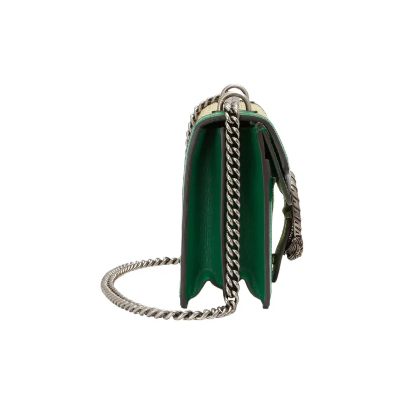 GUCCI Dionysus Leather Shoulder Bag Crossbody Bag Small Size Women's Emerald Green/Apricot Cream-3
