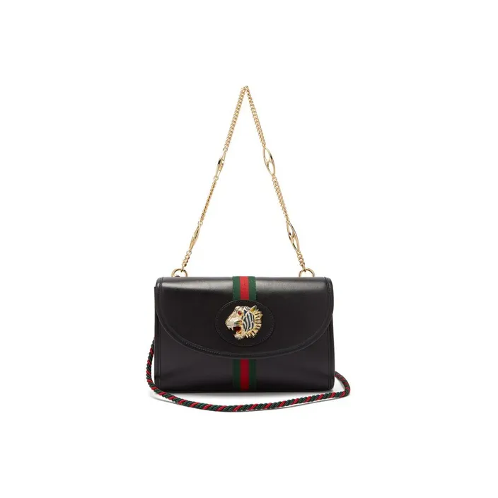 GUCCI Rajah Leather Chain Bag Crossbody Bag Shoulder Bag Medium Size Women's Black-4