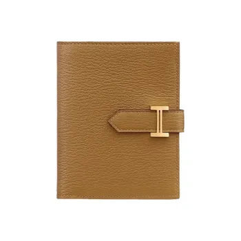 HERMES Bearn Mysore Goat Skin Short Wallet Women's 2H Kraft Paper Color