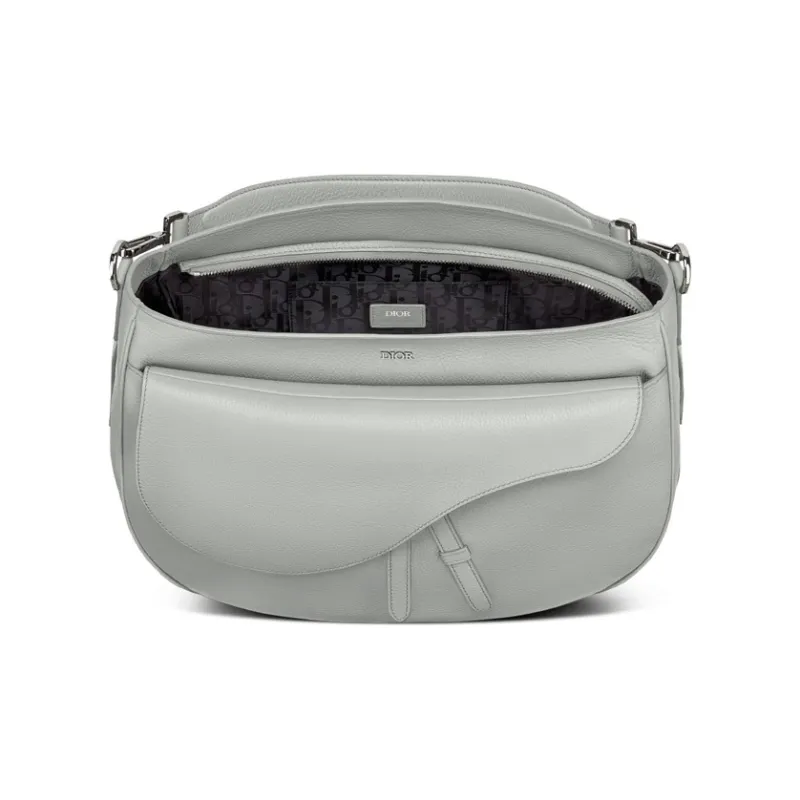 DIOR Saddle Grained Cow Leather Handbag Shoulder Bag Crossbody Bag Unisex Gray White-3