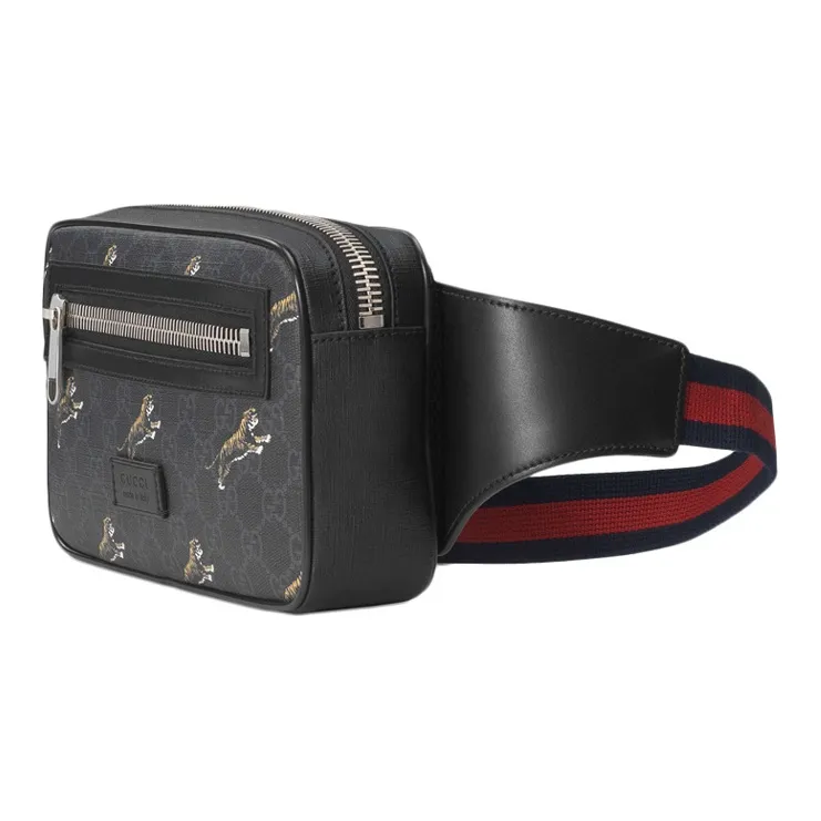 GUCCI Leather Canvas With Leather Sling Bag Shoulder Bag Crossbody Bag Fanny Pack Men's Black Gray Color-1