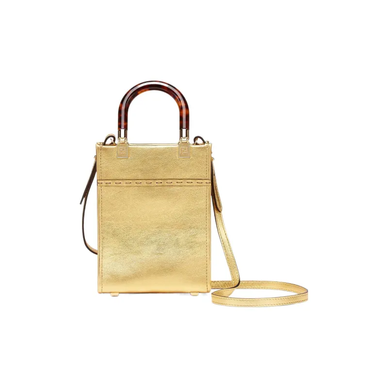 FENDI Sunshine Leather Tote Bag Shopping Bag Shoulder Bag Crossbody Bag Handbag Mini Women's Gold-2