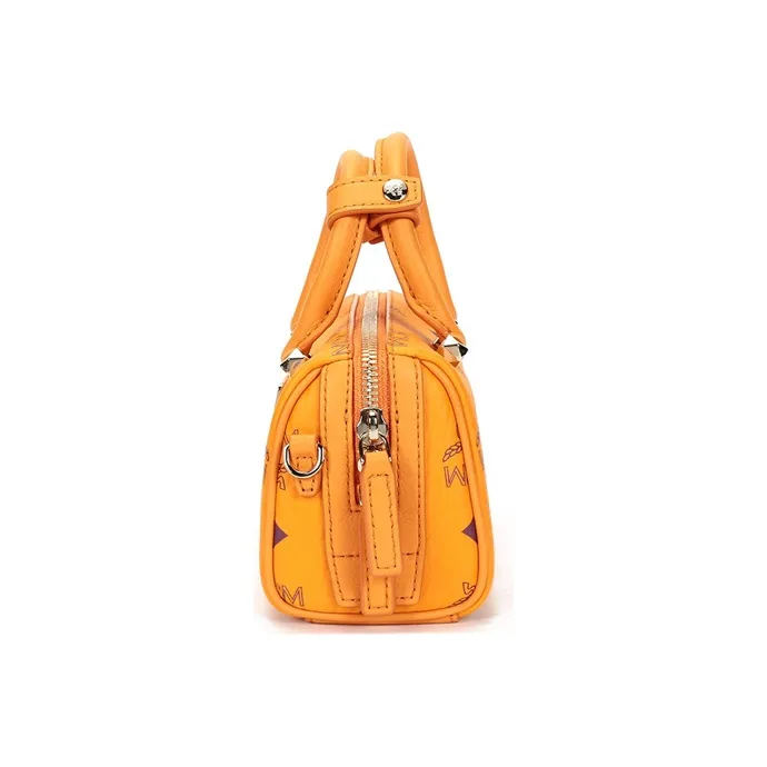 MCM Essential Visetos Origina Canvas Boston Pillow Bag, Crossbody, One Shoulder, Handbag Women's Bright Orange-2