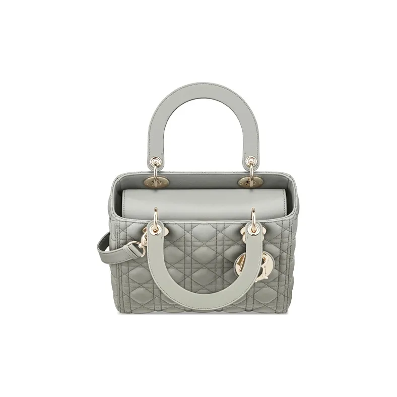 DIOR Lady Dior Sheepskin Wicker Pattern Crossbody Bag, One Shoulder Handbag Medium Size Women's Gray-2