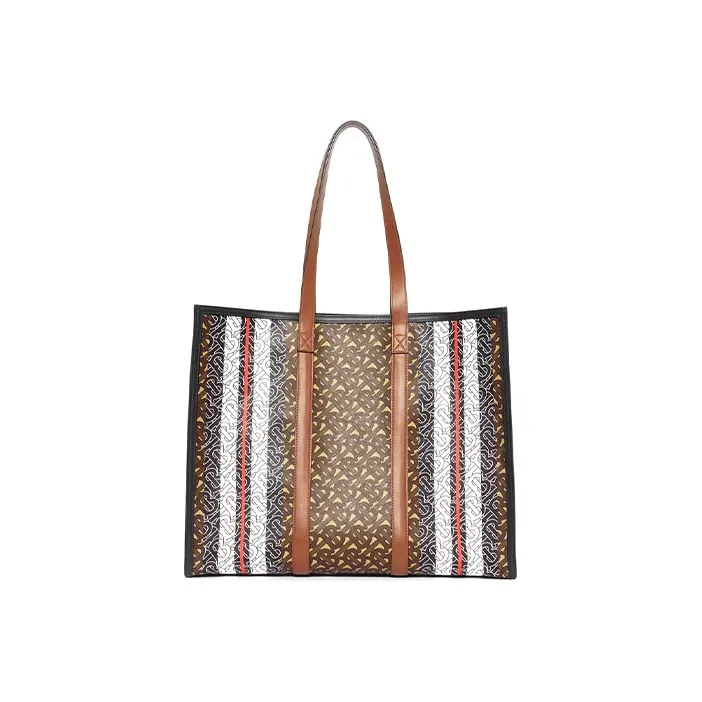Burberry Monogram Canvas With Calfskin Tote Bag, Shopping Bag, Shoulder Bag, Handbag Trumpets Women's Brown-3