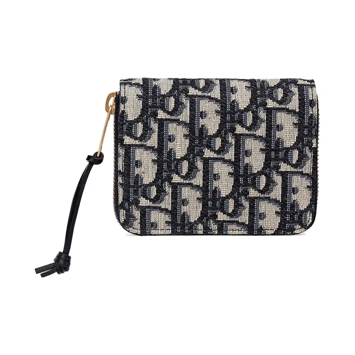 DIOR Canvas Card Holders Coin Purses Wallets Small Size Women's Blue-0