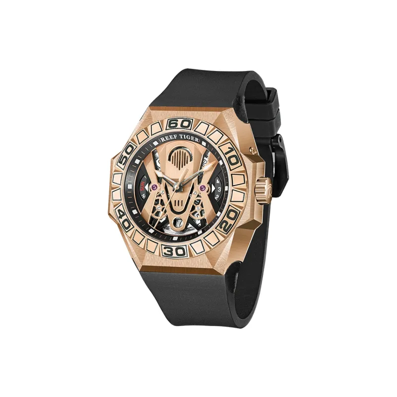 REEF TIGER Black Shark Collection Automatic Mechanical Movement Watch Men's Watches Gold Dial RGA6922-PPR-1