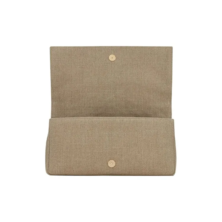 SAINT LAURENT KATE Seamstitched Linen Shoulder Bag, Clutch, Portable Crossbody Bag, Shoulder Bag Women's Taupe-4