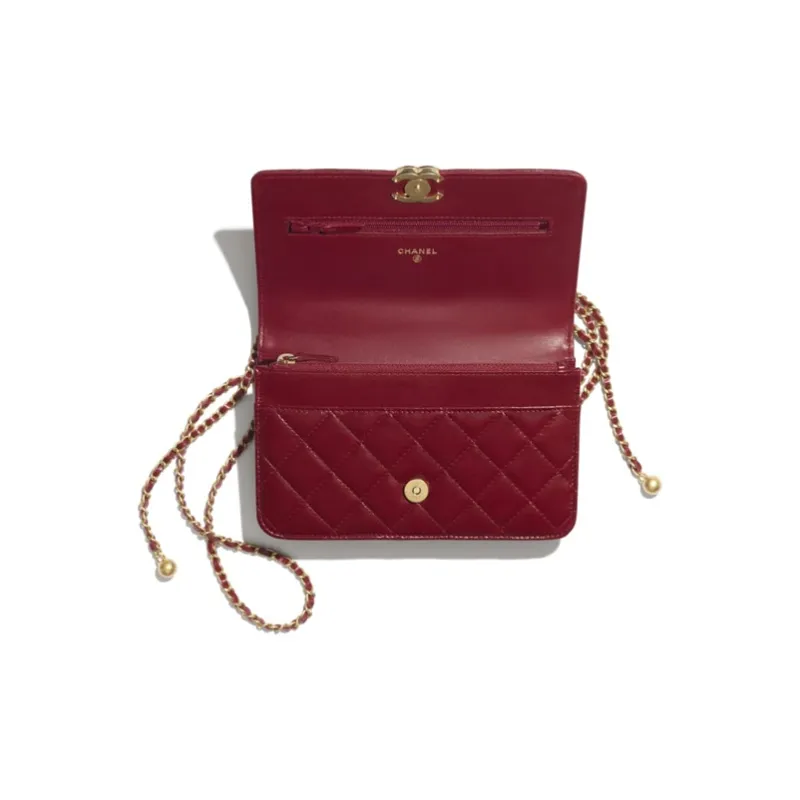 CHANEL WOC Calfskin & Metal Wallet On Chain, Shoulder Bag, Crossbody Bag Women's Burgundy-3
