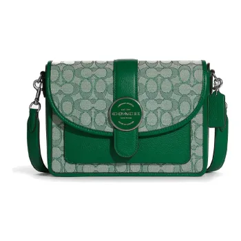 COACH Lonnie Jacquard Fabric With Leather Chambray Light Chambray Shoulder Bag Crossbody Bag Medium Size Women's Green