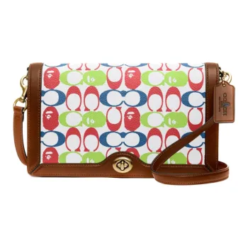 COACH Riley Coated Canvas With Leather Crossbody Bag Medium Size Women's White & Multicolor