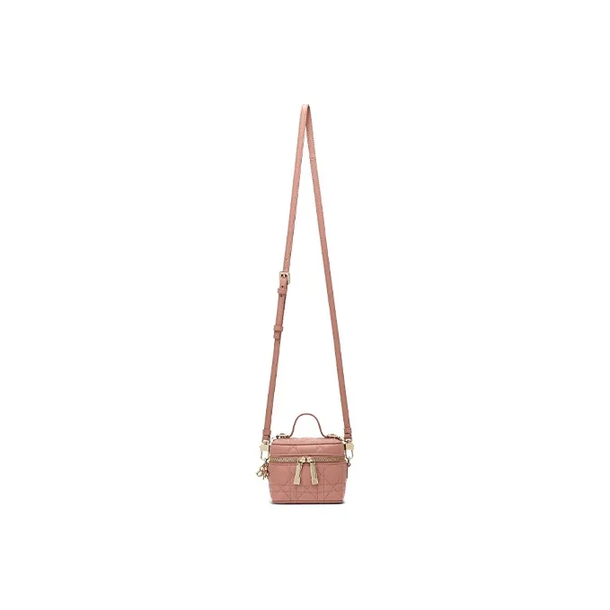 DIOR Lambskin Box Bag Shoulder Bag Crossbody Bag Handbag Makeup Bag Micro Women's Peachy Pink Color-1