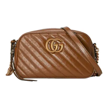 GUCCI Quilting Leather Camera Bag Chain Shoulder Bag Crossbody Bag Small Size Women's Brown