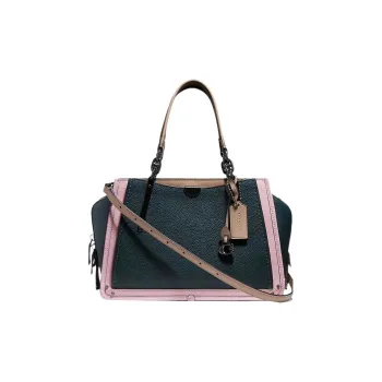 COACH Dreamer Smooth Leather Handbag Shoulder Bag Crossbody Bag Small Size Women's Pine Green With Pink Accents