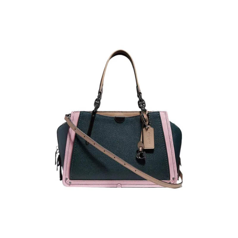 COACH Dreamer Smooth Leather Handbag Shoulder Bag Crossbody Bag Small Size Women's Pine Green With Pink Accents-0