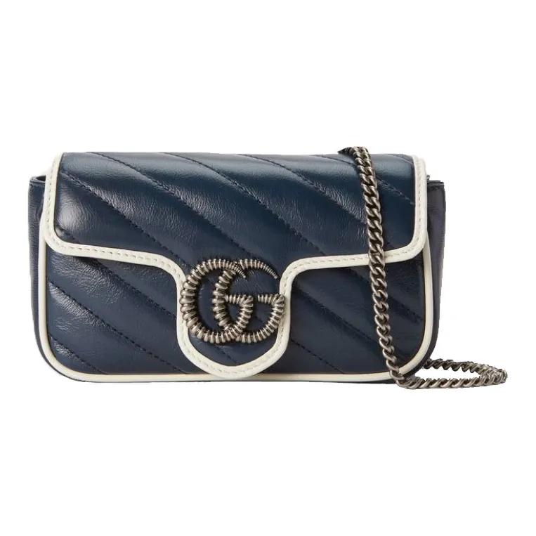 GUCCI Marmont Leather Shoulder Bag Crossbody Bag Extra Mini Women's Blue/White-0