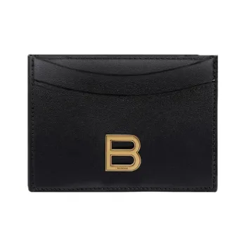 Balenciaga Hourglass Cow Leather Card Clip Card Holder Women's Black