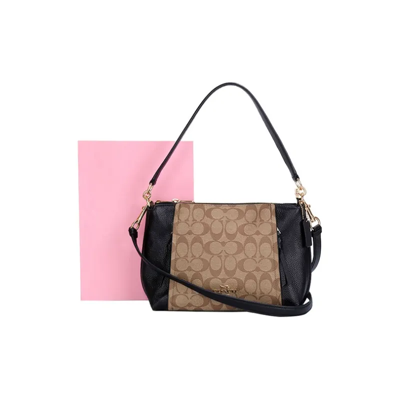 COACH Marlon Canvas With Leather Crossbody Bag Shoulder Bag Handbag Women's Black & Brown Monogram-3