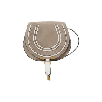 Chloe Marcie Suede Saddle Bag Shoulder Bag Crossbody Bag Small Size Women's Gray