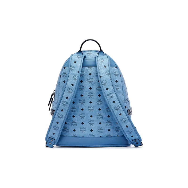 MCM Stark Visetos PVC Backpack Medium Size Women's Blue-2