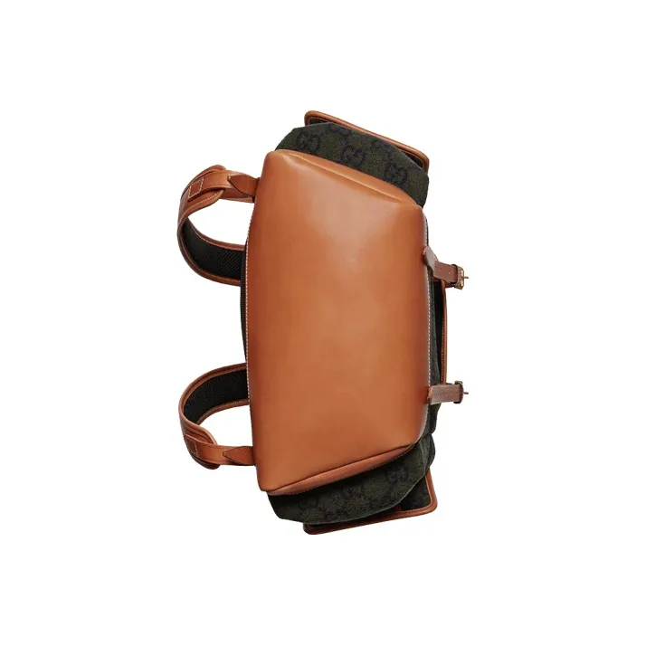 GUCCI Wool Patchwork Leather Backpack Unisex Dark Green/Brown-5