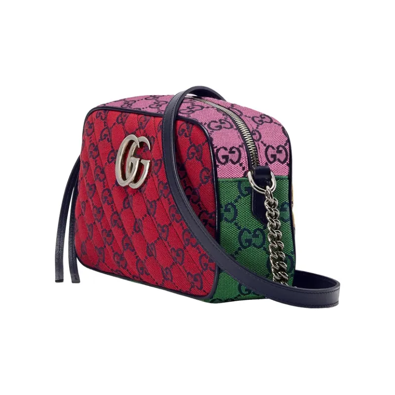 GUCCI GG Marmont Canvas Camera Bag Chain Shoulder Bag Crossbody Bag Small Size Women's Red Multicolor-1
