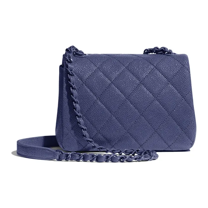 CHANEL Embossed Calfskin Mini Square Flap Bag, Shoulder Bag, Crossbody Bag Women's Marine Blue-1