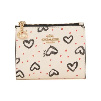 COACH Leather Card Holder Key Pouch Coin Purse Mini Women's Ecru