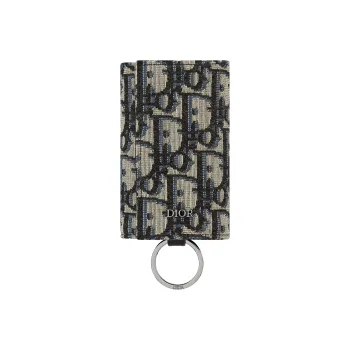 DIOR OBLIQUE Cow Leather Key Pouch Unisex Blue