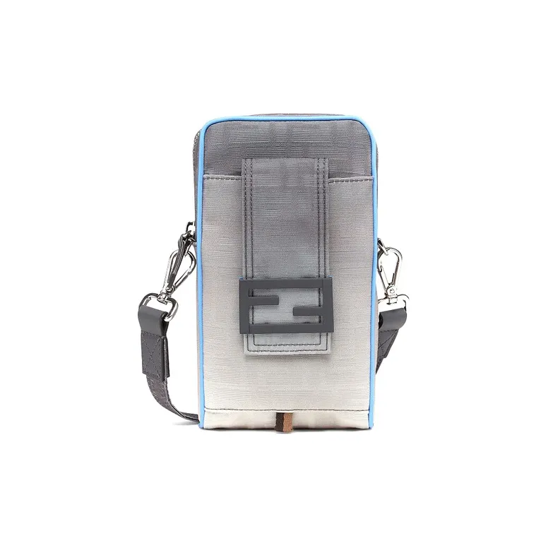 FENDI Baguette Jacquard Fabric Baguette Bag Cell Phone Pouch Shoulder Bag Crossbody Bag Medium Size Men's White/Gray-0