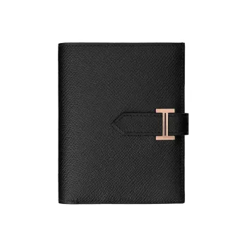 HERMES Bearn Cow Leather Short Wallet Women's Black