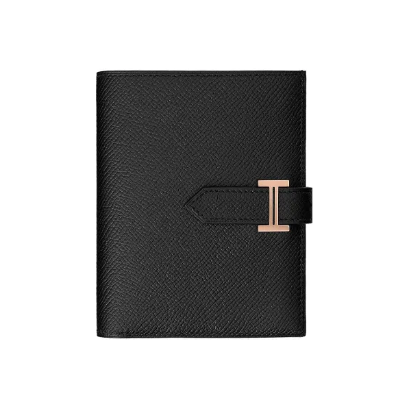 HERMES Bearn Cow Leather Short Wallet Women's Black-0