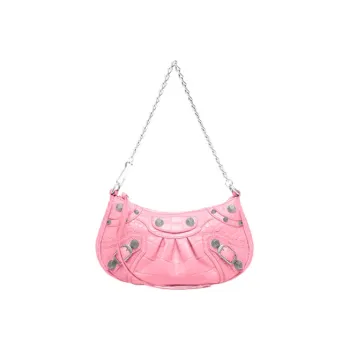 Balenciaga Le Cagole Mini Bag With Chain Crocodile Embossed Pink
