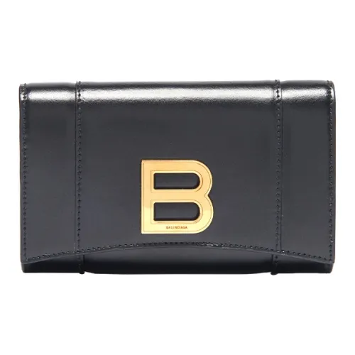 Balenciaga Hourglass Cow Leather Wallet Medium Size Women's Black