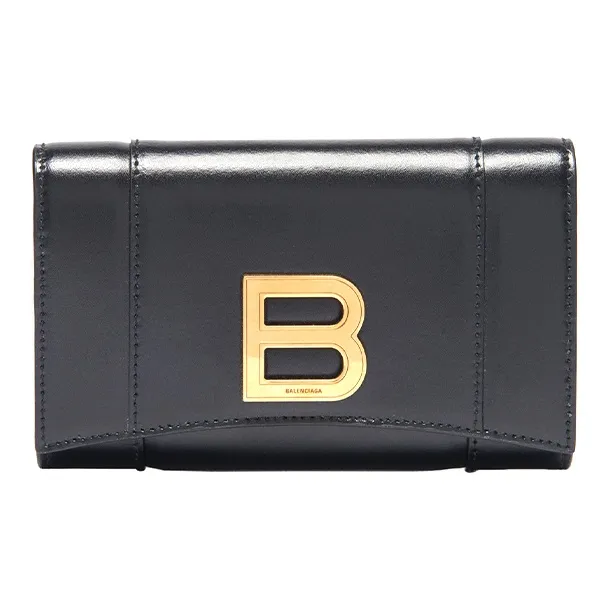 Balenciaga Hourglass Cow Leather Wallet Medium Size Women's Black-0