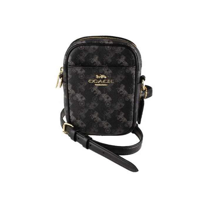 COACH Phoebe Artificial Leather Cell Phone Pouch, Shoulder Bag, Crossbody Bag Mini Women's Black-1