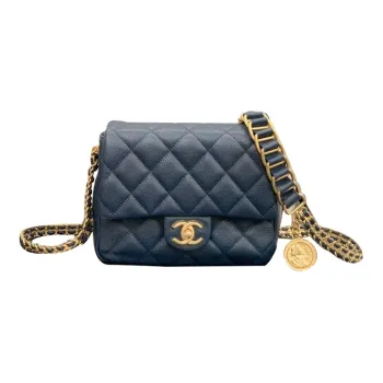 CHANEL Gold Coin Collection Grain Embossed Calfskin Flap Bag, Shoulder Bag, Crossbody Bag Mini Women's Marine Blue